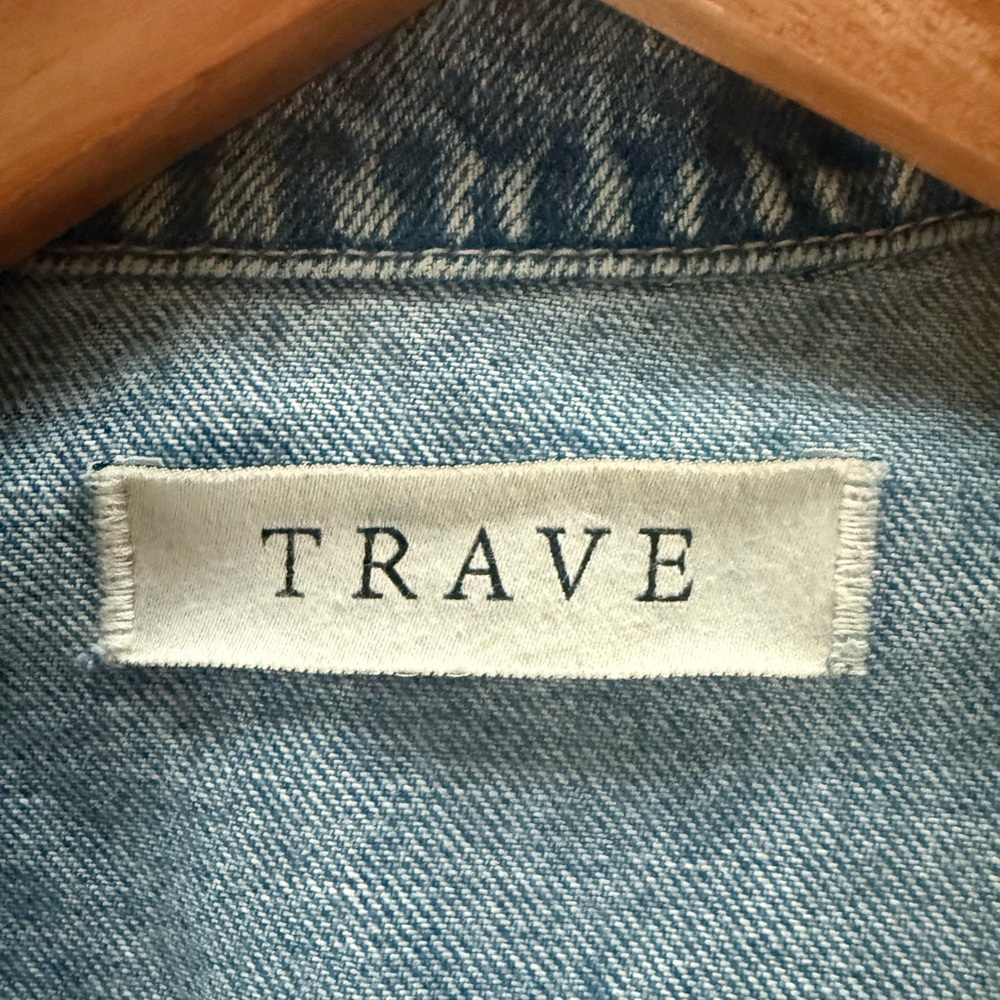 TRAVE Denim Distressed Oversized Trucker Jean Jacket Small Light Wash Vintage - Picture 7 of 10